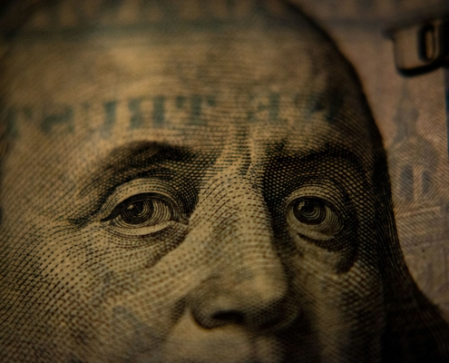 a close up of a one dollar bill